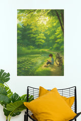 "Eternal Green Serene Lakeside Reading" Ghibli-Style Anime Nature Wall Poster (The Green World Posters)