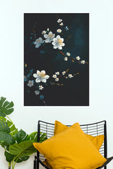 Natures Glow White Blossoms on Dark Branch Wall Art Poster (The Green World Posters)