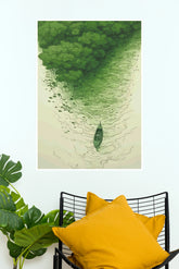 River Reflections Small Boat on Green River by Forest Wall Art Poster (The Green World Posters)