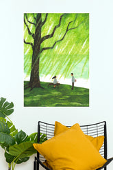 Starlit Forest Couple Under Weeping Willow Tree Wall Art Poster (The Green World Posters)