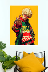 Katsuki Bakugo Streetwear Fashion Yellow Edition Wall Poster (Anime Posters)