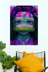 Nezuko Kamado Neon Glitch Purple Eyes Edition Wall Poster (Anime Posters)