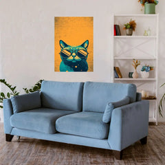 Cat With Black Sun Glass Metal Poster