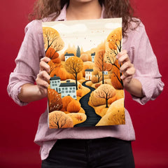 Yellow Tree With Mini Homes Metal Poster