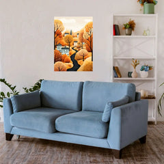 Yellow Tree With Mini Homes Metal Poster