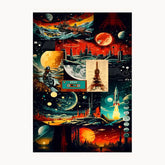 Sun And Moon With Rocket Metal Poster