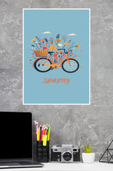 A Blue Bicycle With A Basket Full of Flowers Poster | Art Posters