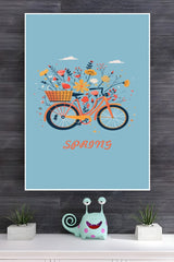 A Blue Bicycle With A Basket Full of Flowers Poster | Art Posters