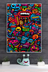 A Close Up Of a Bunch Of Colorful Cartoon Poster | Art Posters