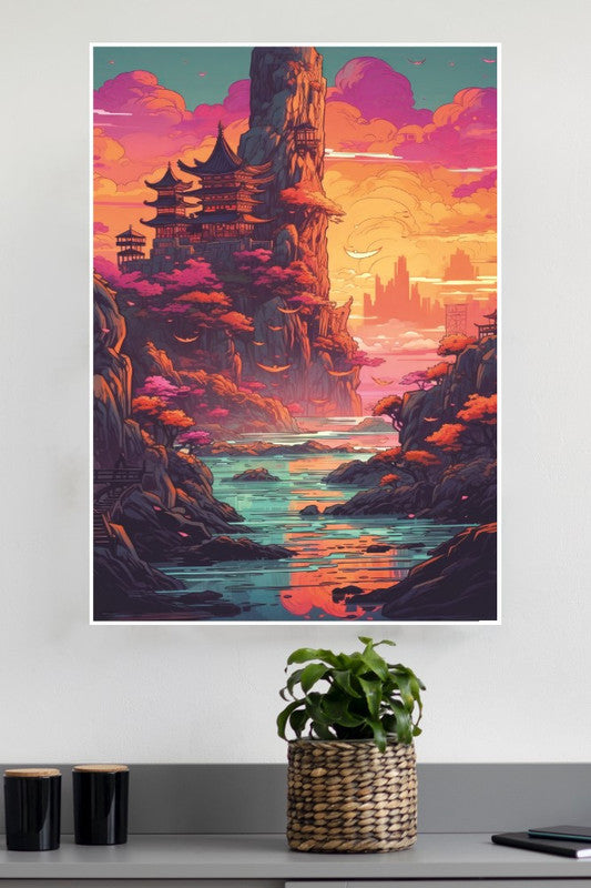 A Painting Of a Pagoda in a forest Poster | CIty Posters