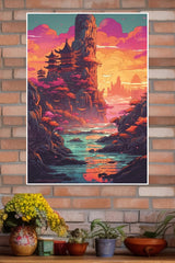 A Painting Of a Pagoda in a forest Poster | CIty Posters