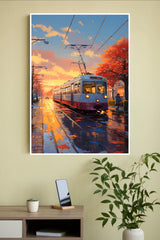 A Train Is Going Down The Tracks In The City Poster | Art Posters