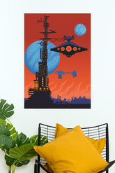 A Futuristic City with a Spaceship Poster | Astronaut Posters