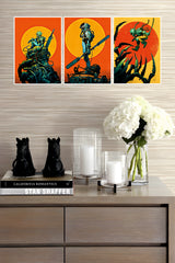 Astronaut Alien Fighter Astronaut Poster | Combo Wall Poster Set | Pack of 3 Posters