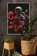 Astronaut with Red Flowers Poster | Astronaut Posters