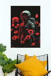 Astronaut with Red Flowers Poster | Astronaut Posters