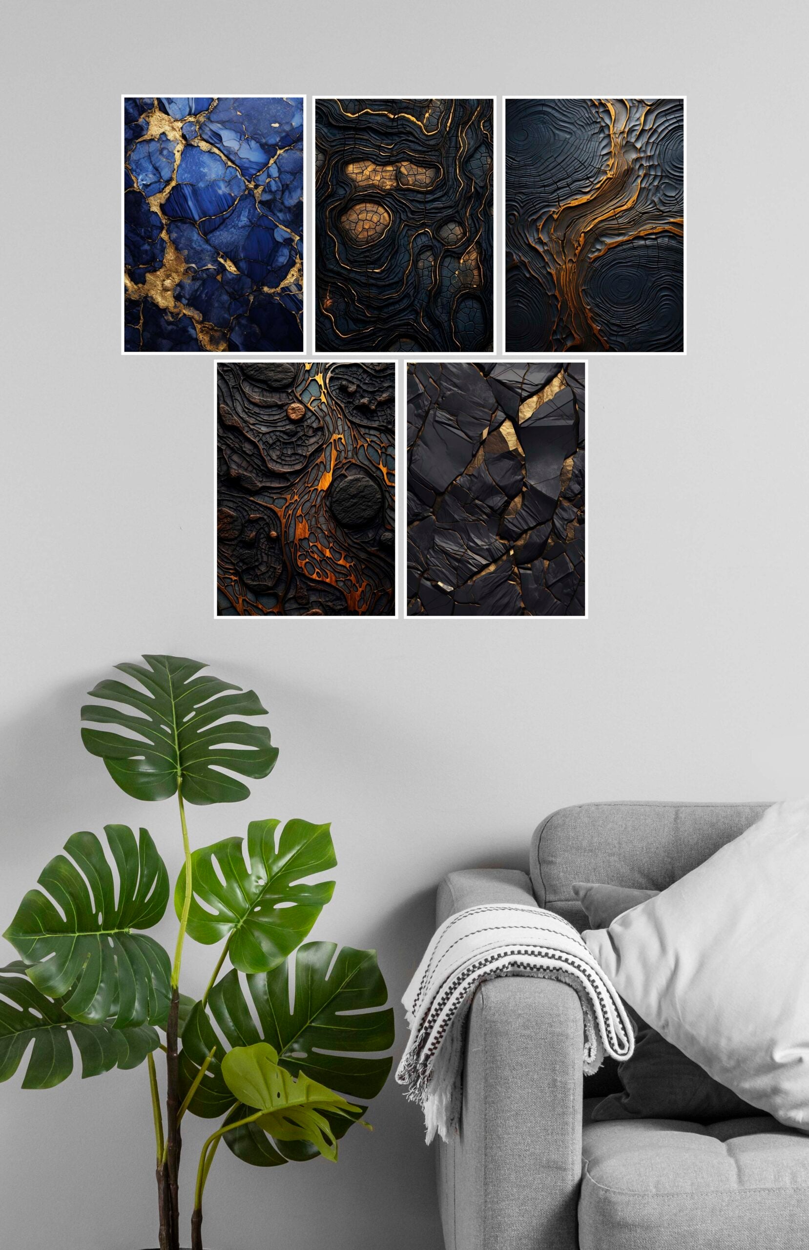 Black Marble Print Art Poster | Combo Wall Poster Set | Pack of 5 Posters