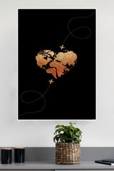 Black and gold heart World Map| Love Posters
