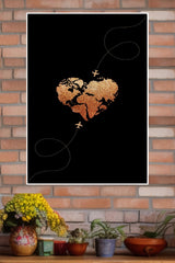 Black and gold heart World Map| Love Posters