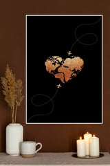 Black and gold heart World Map| Love Posters