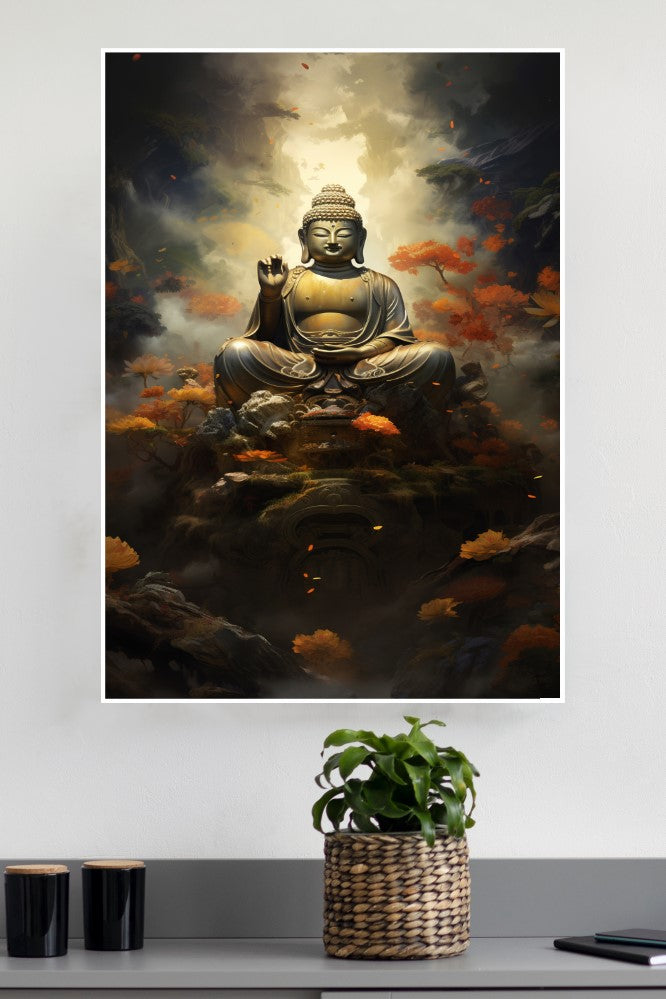 Budhha Painting wIth Flower Poster | God Posters