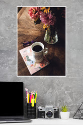 Coffee With Beautiful Flowers Poster | Art Posters
