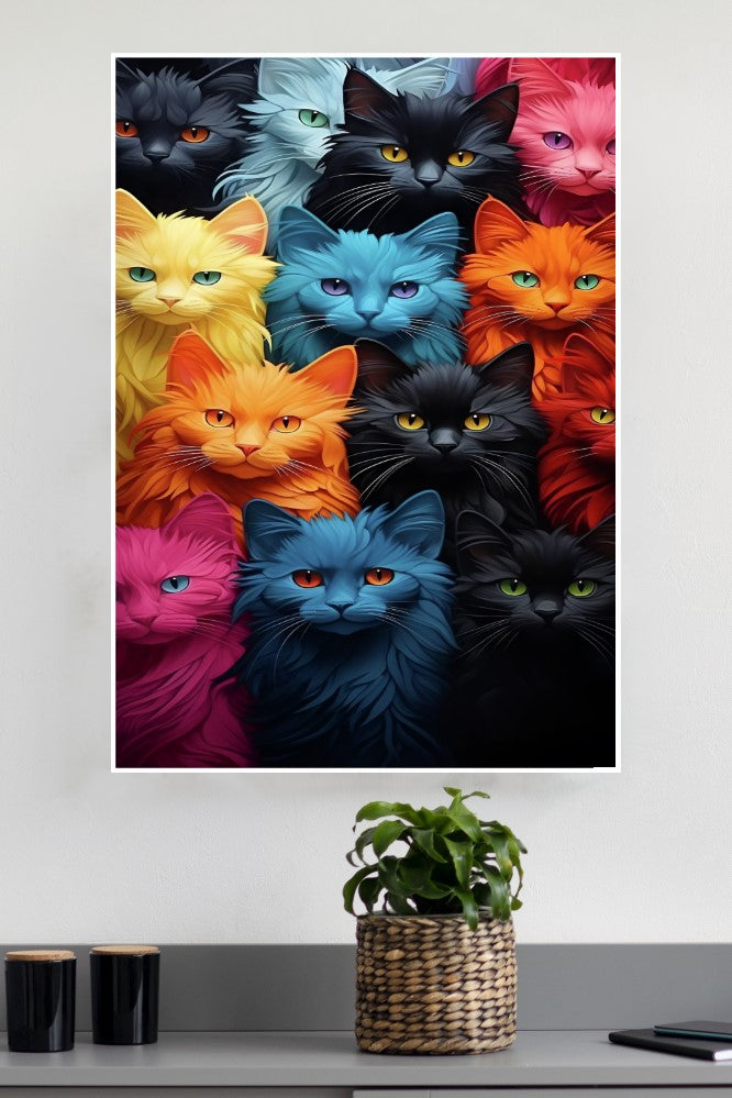 Colorful Group of Cats Poster | Animal Posters