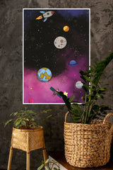 Colorful Space with Planets and Rocket Poster | Astronaut Posters