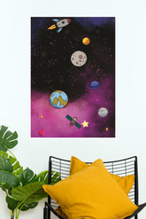 Colorful Space with Planets and Rocket Poster | Astronaut Posters