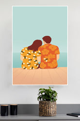 Couple Sitting on Beach Poster| Love Posters