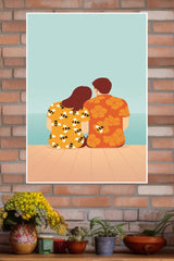 Couple Sitting on Beach Poster| Love Posters