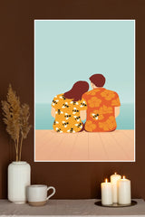 Couple Sitting on Beach Poster| Love Posters