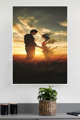 Couple standing in a field at sunset Poster| Love Posters