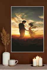 Couple standing in a field at sunset Poster| Love Posters