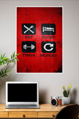 Eat Train Sleep Repeat Poster | Gym and Motivational Quotes Posters