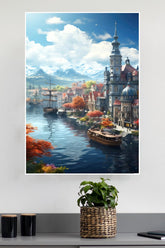 Fantasy CIty On a Floating Rock Poster | CIty Posters