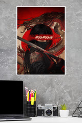 Ilustraction of Ninja Samurai With Neon Red And Moon For Backround Poster | Art Posters
