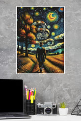 Man Walking in Star Night Poster | Moon Light Sky Posters