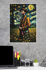 Man in Flower Garden in Night Poster | Moon Light Sky Posters