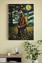 Man in Flower Garden in Night Poster | Moon Light Sky Posters