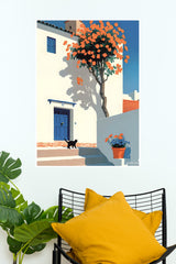 Mediterranean Blue Door & Orange Blossoms Poster| Art Posters