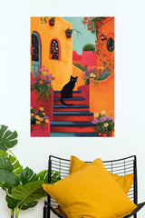 Midnight Cat in a Colorful Alley Artistic Poster | Art Posters