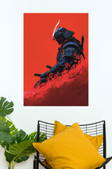 Red Horizon Rising Poster | Samurai Warrior Poster