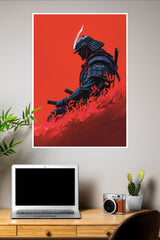 Red Horizon Rising Poster | Samurai Warrior Poster