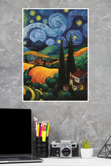 Night View Of Village From Hill Poster | Moon Light Sky Posters