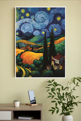 Night View Of Village From Hill Poster | Moon Light Sky Posters
