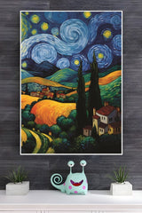 Night View Of Village From Hill Poster | Moon Light Sky Posters
