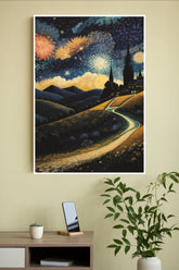 Night Sky With Fireworks Poster | Moon Light Sky Posters