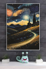 Night Sky With Fireworks Poster | Moon Light Sky Posters