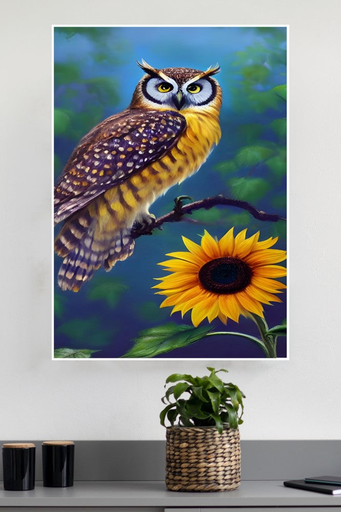 Owl with Sunflower Poster | Animal Posters